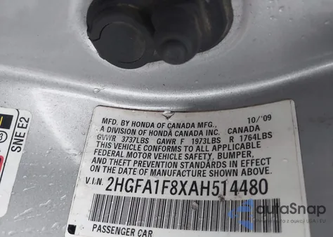 2010 Honda Civic Ex из США, поврежденный, VIN 2HGFA1F8XAH514480